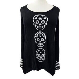 Unity World Wear NWT Black Beaded Skull Scoop Neck Sweater Goth Grunge Punk